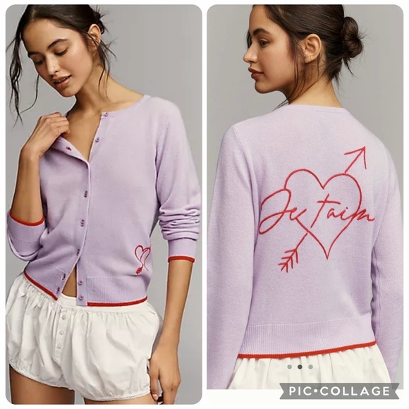 Anthropologie Sweaters - NWT XL fits large Anthropologie Juliet cashmere cardigan sweater je taime heart